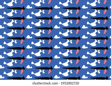 Vector texture background, seamless pattern. Hand drawn, blue, red, black and white colors.