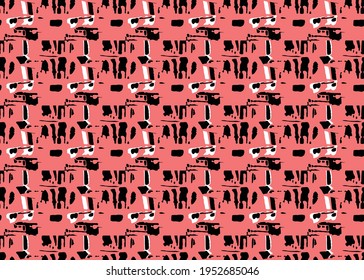 Vector texture background, seamless pattern. Hand drawn, red, black and white colors.
