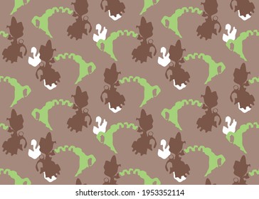 Vector texture background, seamless pattern. Hand drawn, brown, green and white colors.