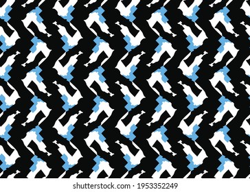 Vector texture background, seamless pattern. Hand drawn, black, blue and white colors.