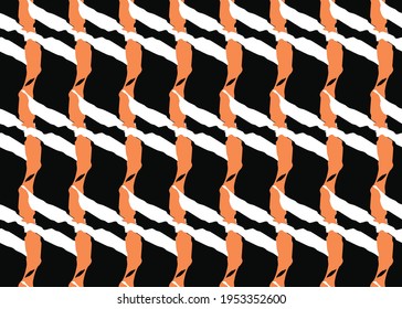 Vector texture background, seamless pattern. Hand drawn, black, orange and white colors.