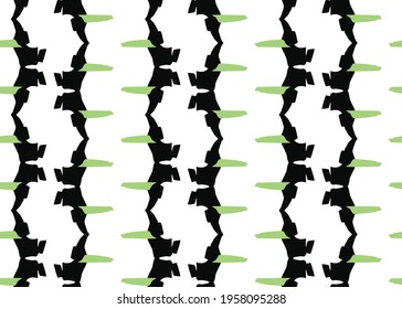 Vector texture background, seamless pattern. Hand drawn, black, green and white colors.