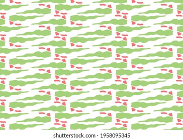 Vector texture background, seamless pattern. Hand drawn, green, red and white colors.