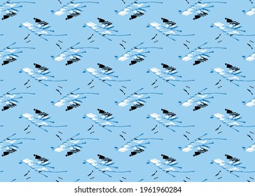 Vector texture background, seamless pattern. Hand drawn, blue, black and white colors.