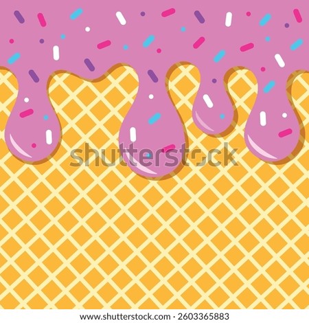 Vector texture of the background of a waffle ice cream cone with pink cream.
