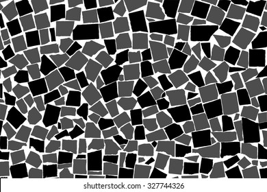Vector texture of black and white asymmetric decorative tiles wall. Vector illustration