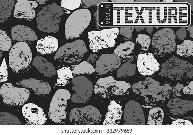 Vector texture of black and white stone coquina wall in cement. Vector illustration