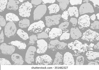 Vector texture of black and white stone coquina wall in cement. Vector illustration