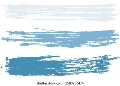 Vector texture blue ink paint stroke background. Set of blue paint, ink brush strokes, brushes, lines. Dirty artistic design elements. Grunge hand drawn paint brush. Curved brush stroke.