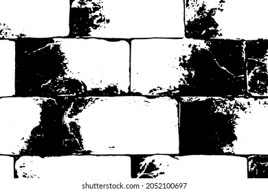 Vector texture brick wall, black and white texture large brick, vector textured background