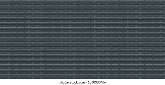 Vector texture of brick wall. Realistic black brick wall background. Dark gray brick wall seamless vector pattern for replication. Black masonry seamless vector pattern. Vector illustration.