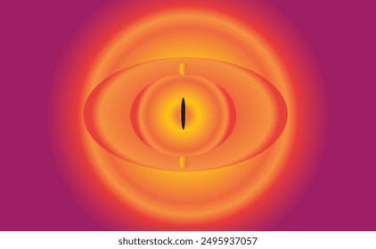 Vector texture with Burning eye. Yellow red flame observation,
