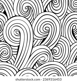 Textura vectorial por lápiz de tinta. Calambres de mano, Círculos, Rulos. Patrón sin inconvenientes. Zentangle. Doodle blanco y negro.