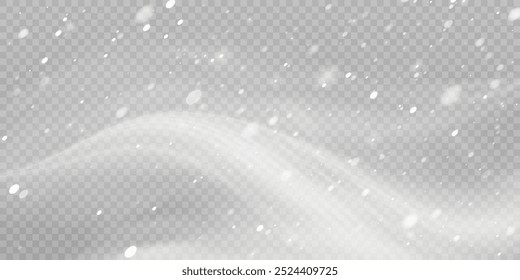 Vector texture Cold winter wind. Snowstorm On transparent background. Christmas cold snow effect.