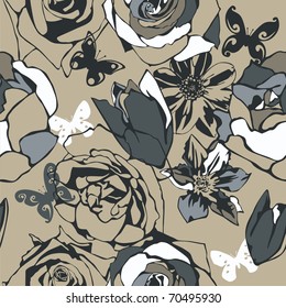 vector texture consist of flowers on beige background. Vector illustration