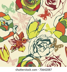 vector texture consist of flowers on beige background. Vector illustration