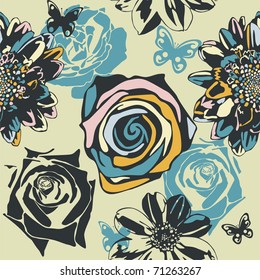 vector texture consist of flowers on green background. Vector illustration