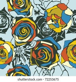 vector texture consist of flowers on blue background. Vector illustration