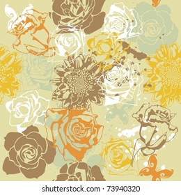 vector texture consist of flowers on beige background. Vector illustration