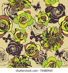 vector texture consist of flowers on beige background. Vector illustration