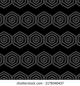 Vector. The texture of the contour hexagon. Grey and black geometric seamless pattern. Mosaic abstract background. Hexagonal repeating hand drawn geometric polygon texture.