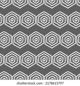 Vector. The texture of the contour hexagon. Grey and white geometric seamless pattern. Mosaic abstract background. Hexagonal repeating hand drawn geometric polygon texture.