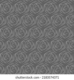 Vector. La textura del hexágono de contorno. Patrón monocromo, blanco y negro, geométrico gris sin soldadura. Fondo abstracto mosaico. Textura de polígono geométrico dibujada a mano extendida de forma exagerada.