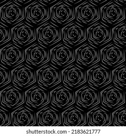 Vector. La textura del hexágono de contorno. Patrón monocromo, blanco y negro, geométrico gris sin soldadura. Fondo abstracto mosaico. Textura de polígono geométrico dibujada a mano extendida de forma exagerada.