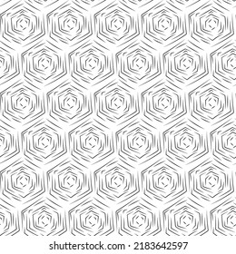 Vector. The texture of the contour hexagon. Monochrome, black and white, grey  geometric seamless pattern. Mosaic abstract background. Hexagonal repeating hand drawn geometric polygon texture.