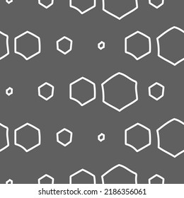 Vector. La textura del hexágono de contorno. Patrón monocromo, blanco y negro, geométrico gris sin soldadura. Fondo abstracto mosaico. Textura de polígono geométrico dibujada a mano extendida de forma exagerada.
