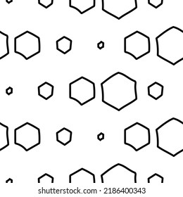 Vector. The texture of the contour hexagon. Monochrome, black and white, grey  geometric seamless pattern. Mosaic abstract background. Hexagonal repeating hand drawn geometric polygon texture.