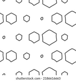 Image vectorielle. Texture de l'hexagone de contour. Motif monochrome, noir et blanc, motif gris géométrique harmonieux. Arrière-plan abstrait mosaïque. Texture hexagonale en polygone géométrique dessiné à la main.