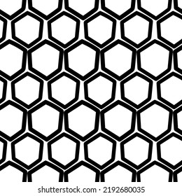 Vector. The texture of the contour hexagon. Monochrome, black and white, grey  geometric seamless pattern. Mosaic abstract background. Hexagonal repeating hand drawn geometric polygon texture.
