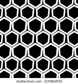 Vector. The texture of the contour hexagon. Monochrome, black and white, grey  geometric seamless pattern. Mosaic abstract background. Hexagonal repeating hand drawn geometric polygon texture.