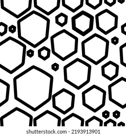 Vector. The texture of the contour hexagon. Monochrome, black and white, grey  geometric seamless pattern. Mosaic abstract background. Hexagonal repeating hand drawn geometric polygon texture.
