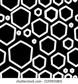 Vector. The texture of the contour hexagon. Monochrome, black and white, grey  geometric seamless pattern. Mosaic abstract background. Hexagonal repeating hand drawn geometric polygon texture.