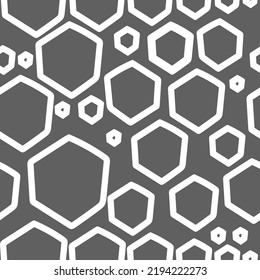 Vector. La textura del hexágono de contorno. Patrón monocromo, blanco y negro, geométrico gris sin soldadura. Fondo abstracto mosaico. Textura de polígono geométrico dibujada a mano extendida de forma exagerada.
