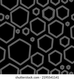 Vector. La textura del hexágono de contorno. Patrón monocromo, blanco y negro, geométrico gris sin soldadura. Fondo abstracto mosaico. Textura de polígono geométrico dibujada a mano extendida de forma exagerada.