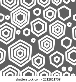 Vector. The texture of the contour hexagon. Monochrome, black and white, grey  geometric seamless pattern. Mosaic abstract background. Hexagonal repeating hand drawn geometric polygon texture.