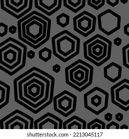 Vector. The texture of the contour hexagon. Monochrome, black and white, grey  geometric seamless pattern. Mosaic abstract background. Hexagonal repeating hand drawn geometric polygon texture.