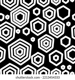 Vector. The texture of the contour hexagon. Monochrome, black and white, grey  geometric seamless pattern. Mosaic abstract background. Hexagonal repeating hand drawn geometric polygon texture.