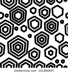 Vector. The texture of the contour hexagon. Monochrome, black and white, grey  geometric seamless pattern. Mosaic abstract background. Hexagonal repeating hand drawn geometric polygon texture.