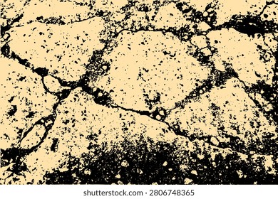 Vector texture of cracked earth. High-contrast beige and black template of arid soil with chaotic cracks. Abstract seamless grunge coating, for design, disaster effects, or environmental themes.