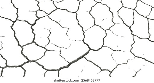 Vector Texture of Cracks and Breaks on Earthquake-Damaged Land Surfaces, Walls, and Floors in Black, White, and Grey, Perfect for Creating Realistic Earthquake Damage in Digital Design and Architectur