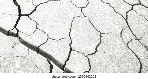 Vector Texture of Cracks and Breaks on Earthquake-Damaged Land Surfaces, Walls, and Floors in Black, White, and Grey, Perfect for Creating Realistic Earthquake Damage in Digital Design and Architectur