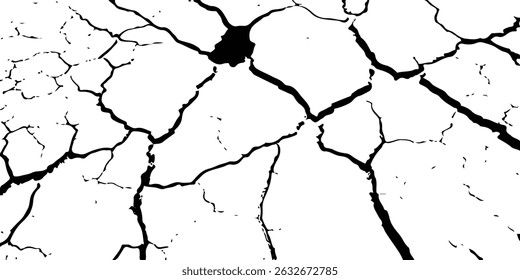 Vector Texture of Cracks and Breaks on Earthquake-Damaged Land Surfaces, Walls, and Floors in Black, White, and Grey, Perfect for Creating Realistic Earthquake Damage in Digital Design and Architectur