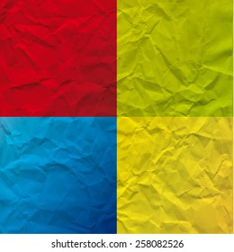 Vector texture of crumpled paper. Background paper. Textured wallpaper. Color red, blue, green, yellow. 