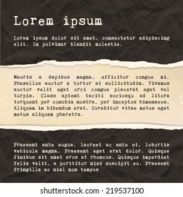 Vector texture of crumpled torn paper. Background paper for banner, label etc. Textured wallpaper. Color - black, dark brown, beige. Use for antique, retro, vintage, old, rustic style too. Eps 10.