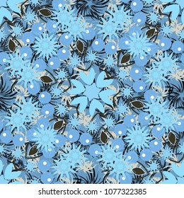Vector texture daisy flowers detail. Fabric gray, beige and blue seamless pattern with flowers.