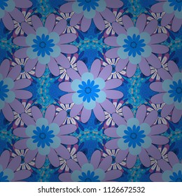 Vector texture daisy flowers detail. Fabric neutral, green and blue seamless pattern with flowers.